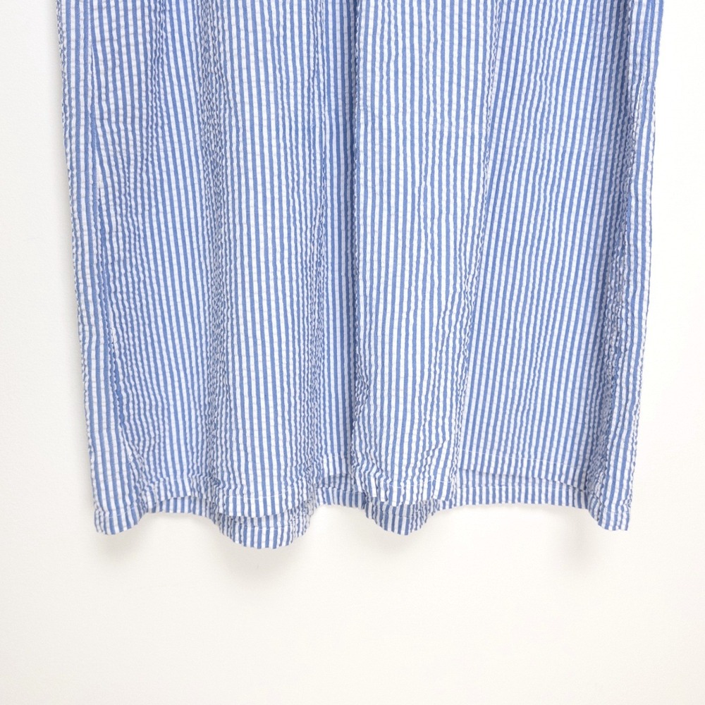 Vermont Country Store Cotton Seersucker Dress Blue White Stripe Button Front L - Picture 8 of 10